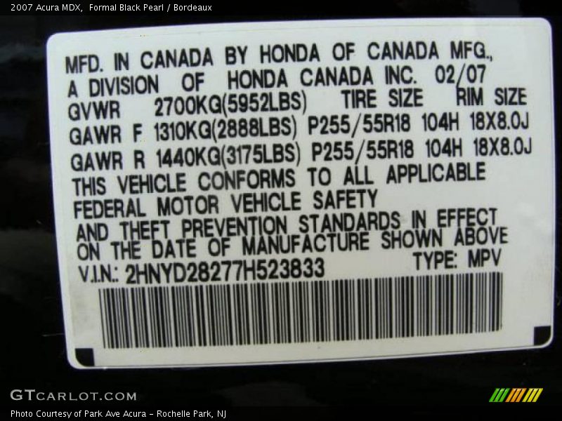 Formal Black Pearl / Bordeaux 2007 Acura MDX