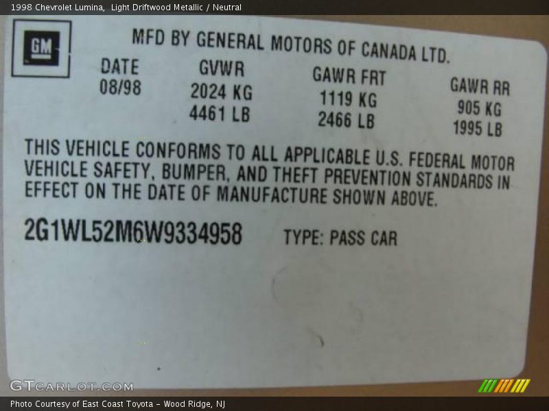 Light Driftwood Metallic / Neutral 1998 Chevrolet Lumina