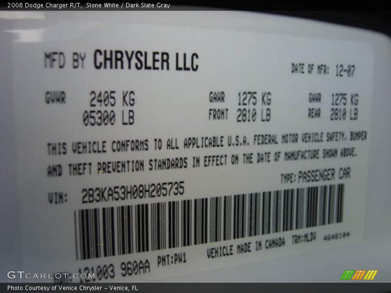 Stone White / Dark Slate Gray 2008 Dodge Charger R/T