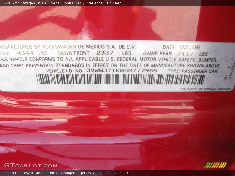 Salsa Red / Interlagos Plaid Cloth 2006 Volkswagen Jetta GLI Sedan