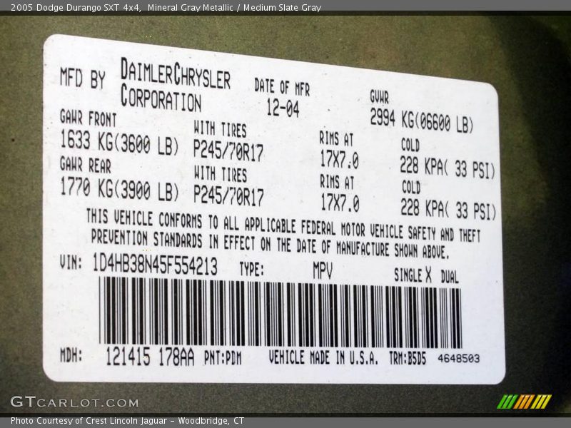 Mineral Gray Metallic / Medium Slate Gray 2005 Dodge Durango SXT 4x4