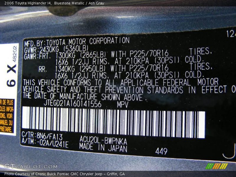 Bluestone Metallic / Ash Gray 2006 Toyota Highlander I4