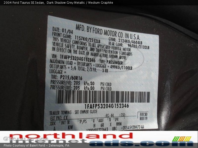 Dark Shadow Grey Metallic / Medium Graphite 2004 Ford Taurus SE Sedan