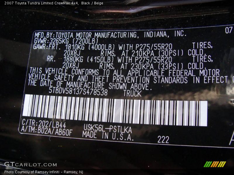 Black / Beige 2007 Toyota Tundra Limited CrewMax 4x4