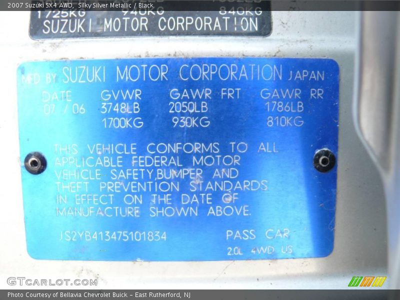 Silky Silver Metallic / Black 2007 Suzuki SX4 AWD