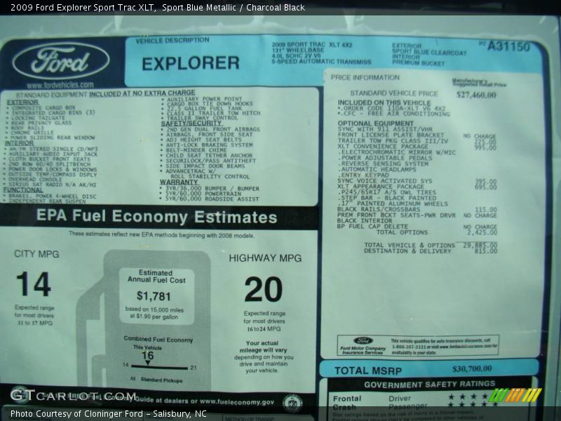 Sport Blue Metallic / Charcoal Black 2009 Ford Explorer Sport Trac XLT