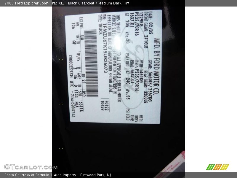 Black Clearcoat / Medium Dark Flint 2005 Ford Explorer Sport Trac XLS
