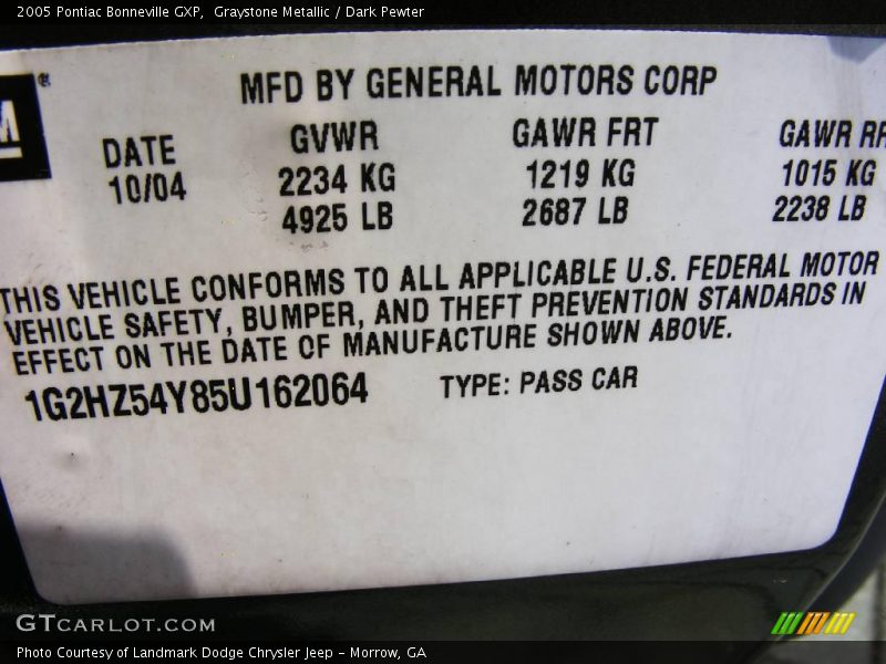 Graystone Metallic / Dark Pewter 2005 Pontiac Bonneville GXP