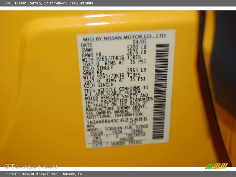 Solar Yellow / Steel/Graphite 2005 Nissan Xterra S