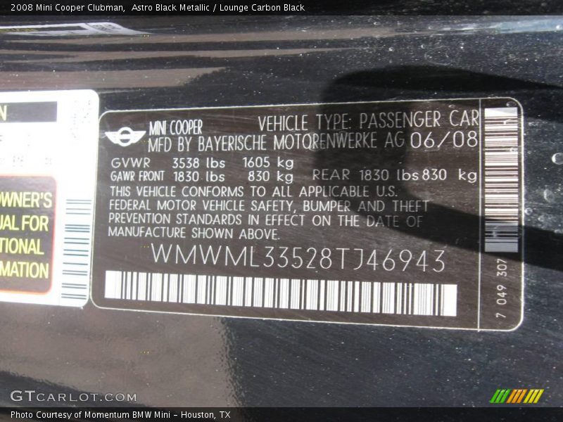 Astro Black Metallic / Lounge Carbon Black 2008 Mini Cooper Clubman