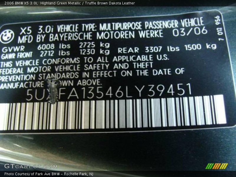 Highland Green Metallic / Truffle Brown Dakota Leather 2006 BMW X5 3.0i