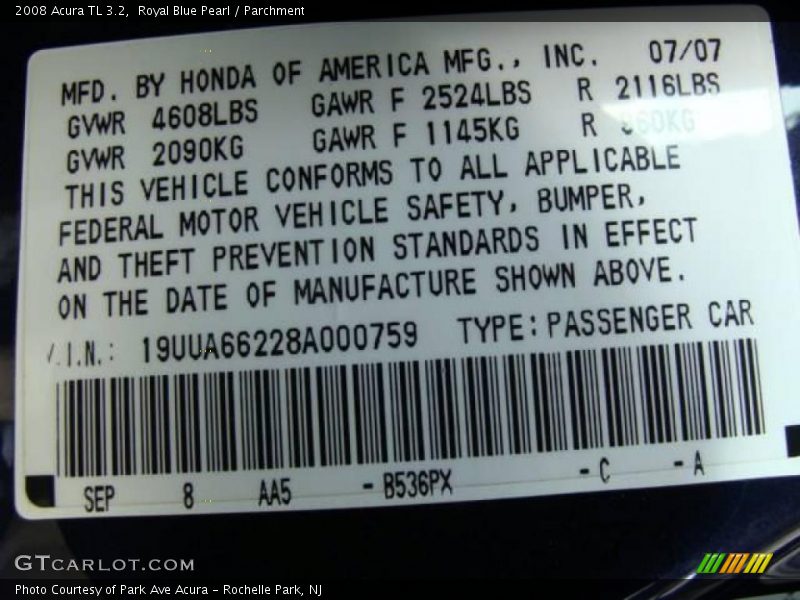 Royal Blue Pearl / Parchment 2008 Acura TL 3.2