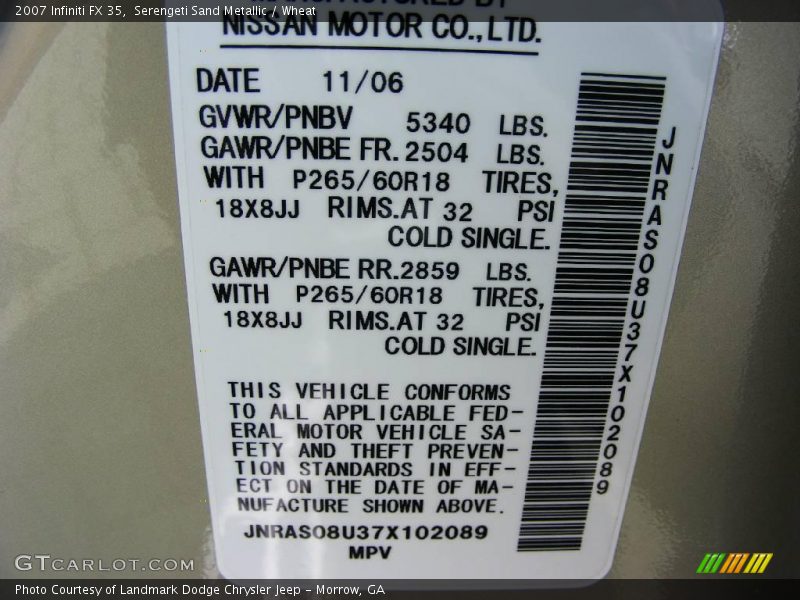 Serengeti Sand Metallic / Wheat 2007 Infiniti FX 35