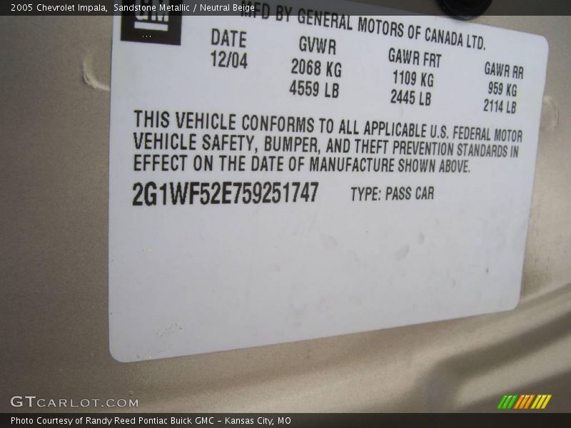 Sandstone Metallic / Neutral Beige 2005 Chevrolet Impala