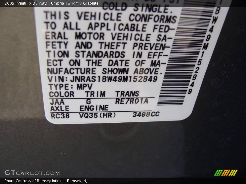 Umbria Twilight / Graphite 2009 Infiniti FX 35 AWD