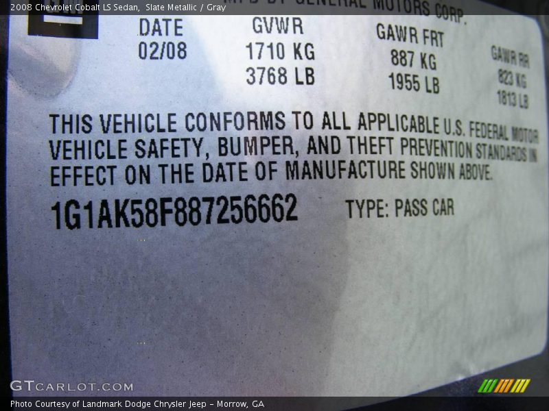 Slate Metallic / Gray 2008 Chevrolet Cobalt LS Sedan