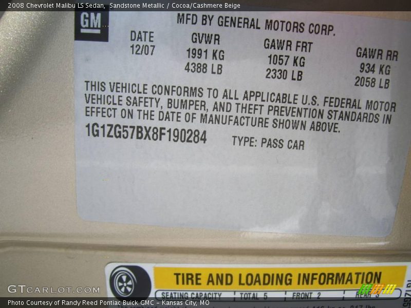 Sandstone Metallic / Cocoa/Cashmere Beige 2008 Chevrolet Malibu LS Sedan