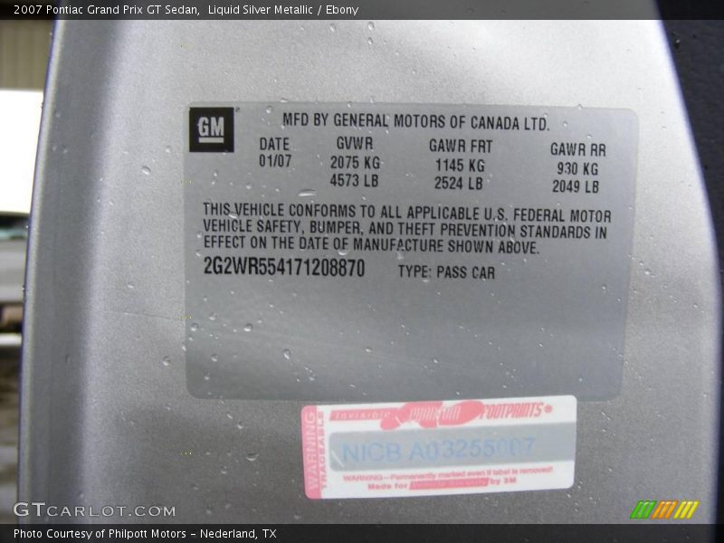 Liquid Silver Metallic / Ebony 2007 Pontiac Grand Prix GT Sedan