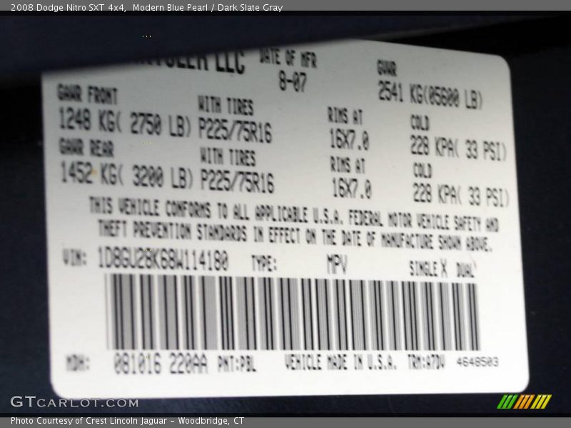 Modern Blue Pearl / Dark Slate Gray 2008 Dodge Nitro SXT 4x4