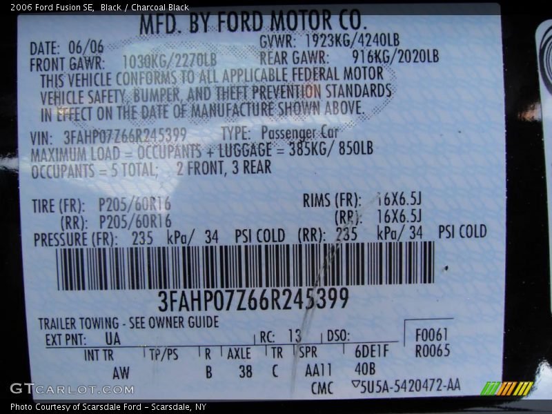 Black / Charcoal Black 2006 Ford Fusion SE