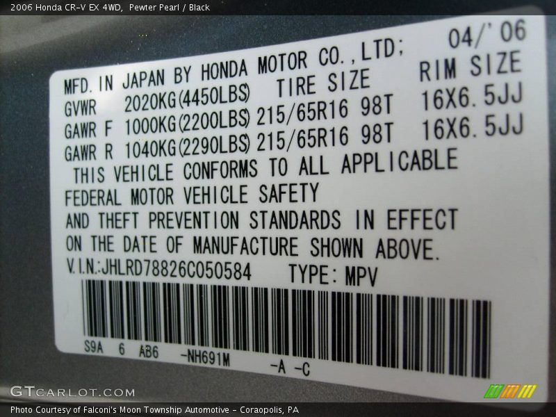Pewter Pearl / Black 2006 Honda CR-V EX 4WD