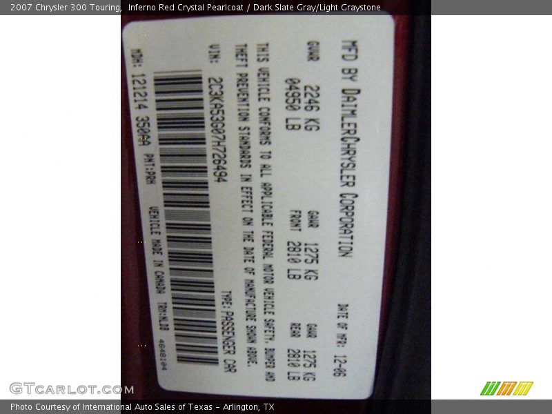 Inferno Red Crystal Pearlcoat / Dark Slate Gray/Light Graystone 2007 Chrysler 300 Touring