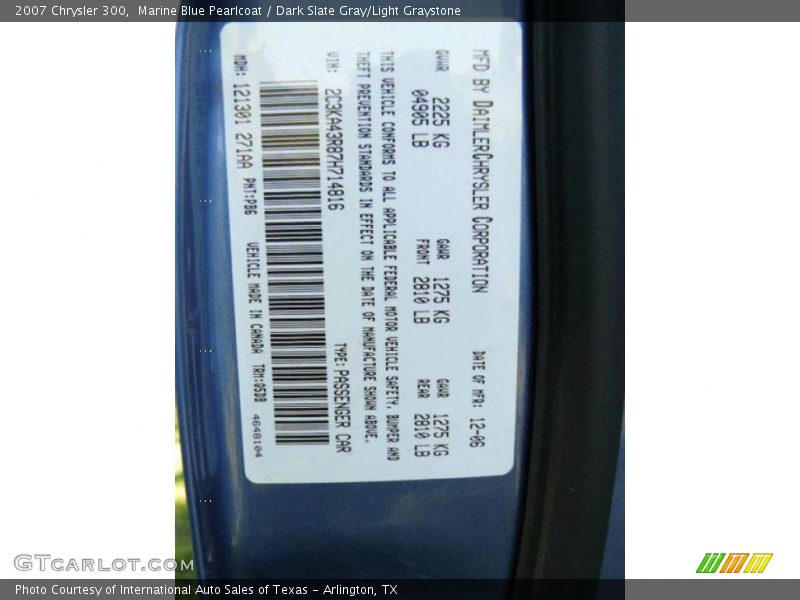 Marine Blue Pearlcoat / Dark Slate Gray/Light Graystone 2007 Chrysler 300