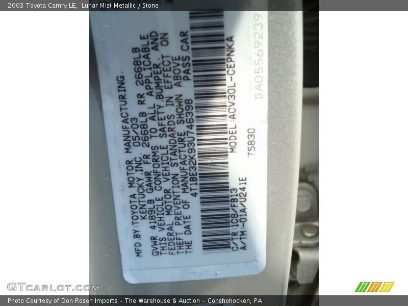 Lunar Mist Metallic / Stone 2003 Toyota Camry LE
