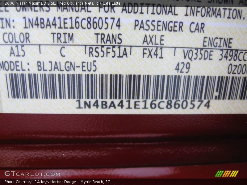 Red Opulence Metallic / Cafe Latte 2006 Nissan Maxima 3.5 SL
