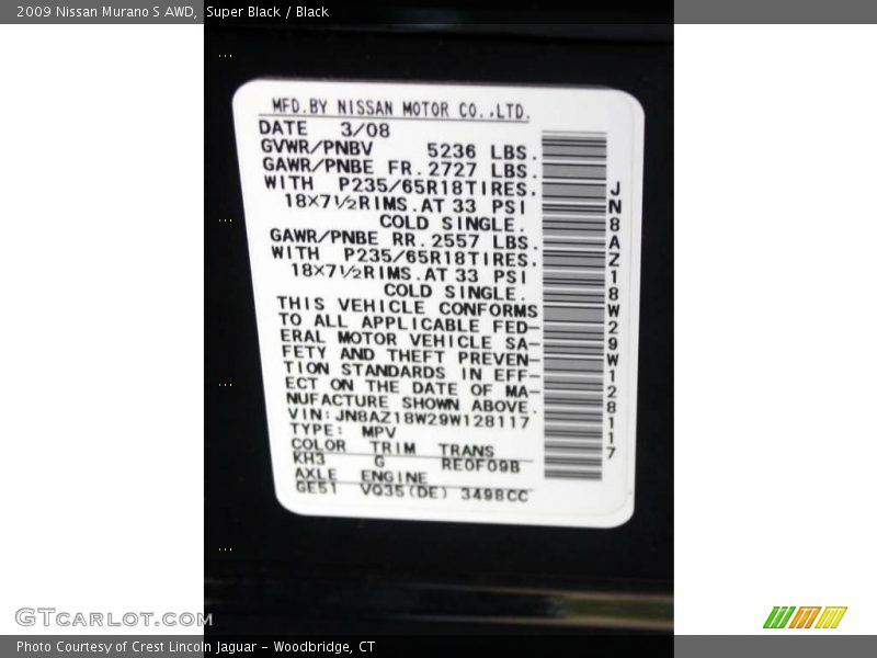 Super Black / Black 2009 Nissan Murano S AWD