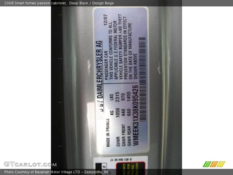 Deep Black / Design Beige 2008 Smart fortwo passion cabriolet