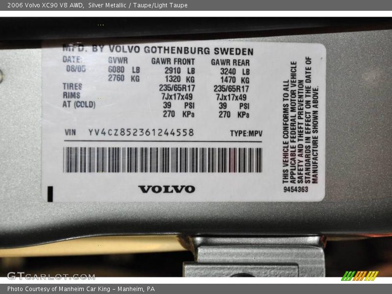 Silver Metallic / Taupe/Light Taupe 2006 Volvo XC90 V8 AWD