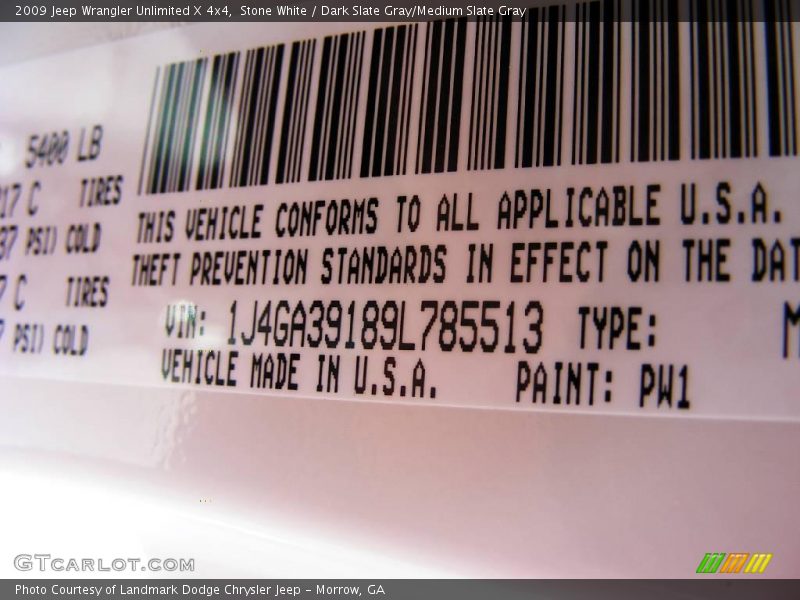Stone White / Dark Slate Gray/Medium Slate Gray 2009 Jeep Wrangler Unlimited X 4x4