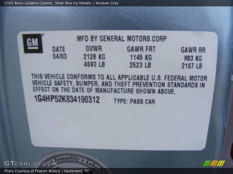 Silver Blue Ice Metallic / Medium Gray 2003 Buick LeSabre Custom