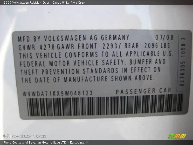 Candy White / Art Grey 2009 Volkswagen Rabbit 4 Door