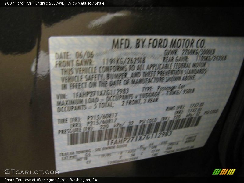 Alloy Metallic / Shale 2007 Ford Five Hundred SEL AWD