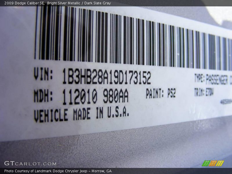 Bright Silver Metallic / Dark Slate Gray 2009 Dodge Caliber SE