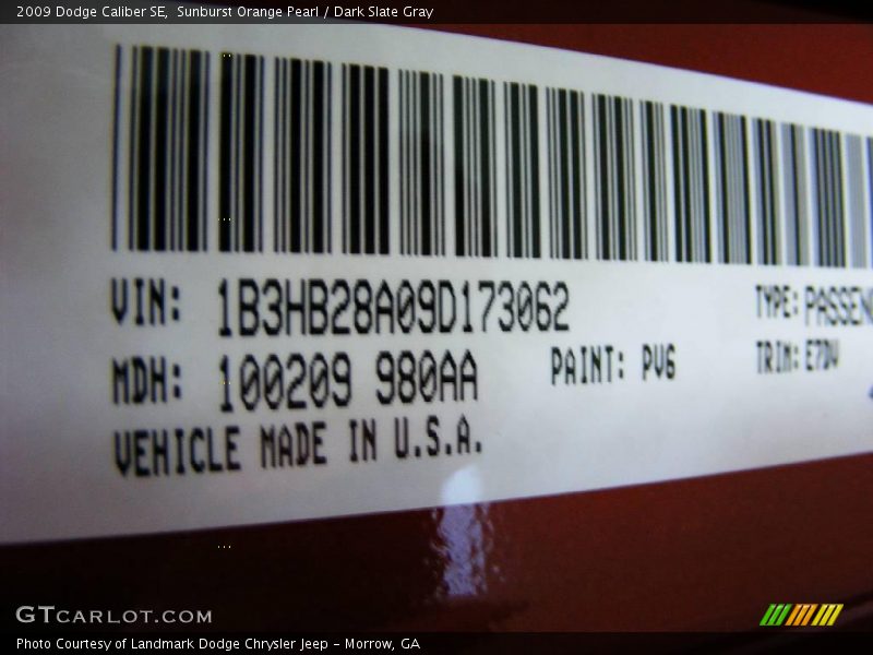 Sunburst Orange Pearl / Dark Slate Gray 2009 Dodge Caliber SE