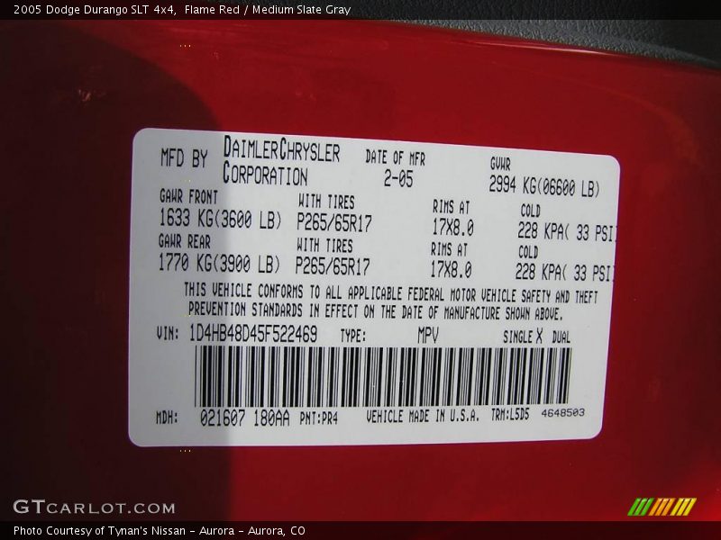 Flame Red / Medium Slate Gray 2005 Dodge Durango SLT 4x4