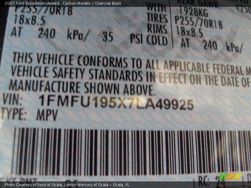 Carbon Metallic / Charcoal Black 2007 Ford Expedition Limited