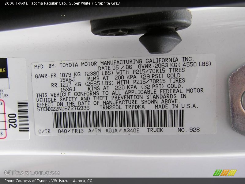 Super White / Graphite Gray 2006 Toyota Tacoma Regular Cab