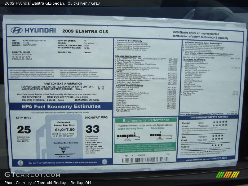 Quicksilver / Gray 2009 Hyundai Elantra GLS Sedan