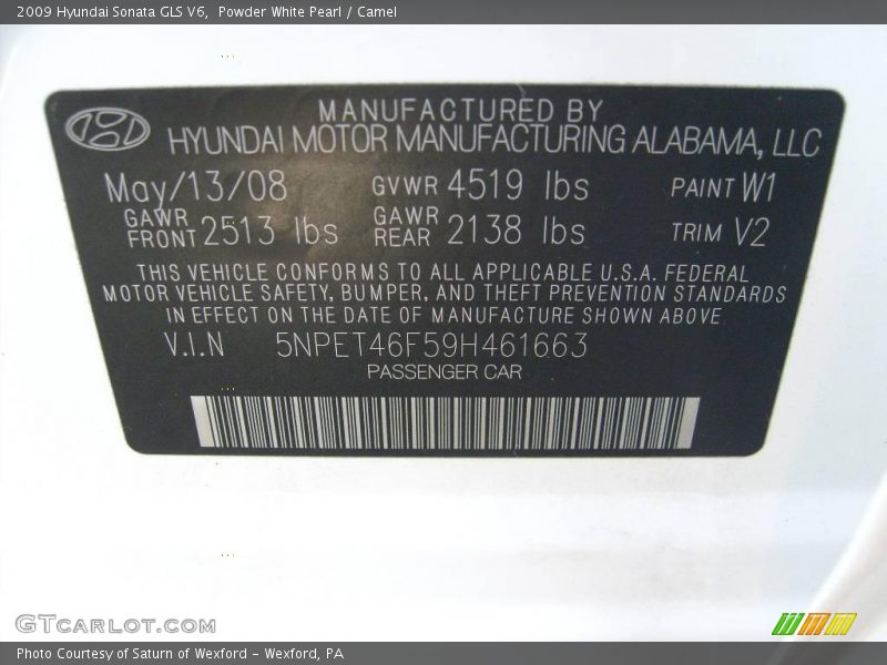 Powder White Pearl / Camel 2009 Hyundai Sonata GLS V6