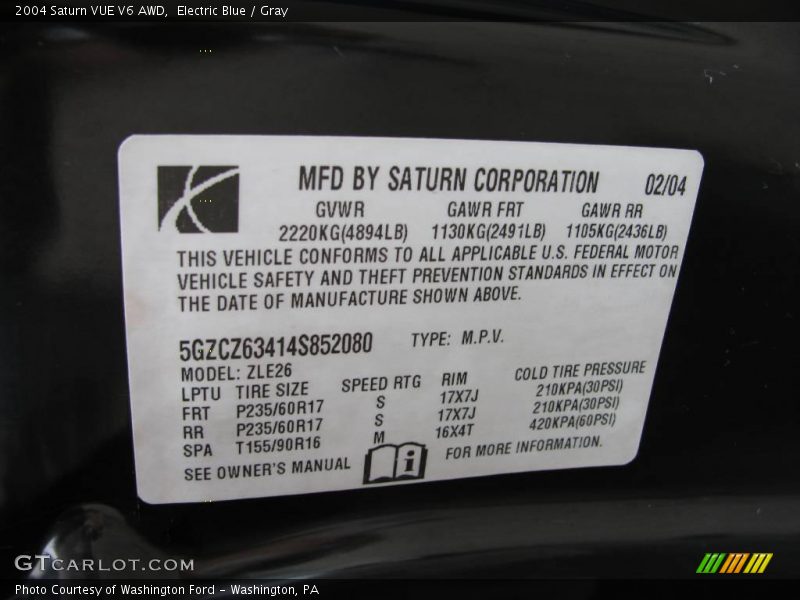 Electric Blue / Gray 2004 Saturn VUE V6 AWD