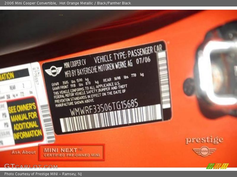 Hot Orange Metallic / Black/Panther Black 2006 Mini Cooper Convertible