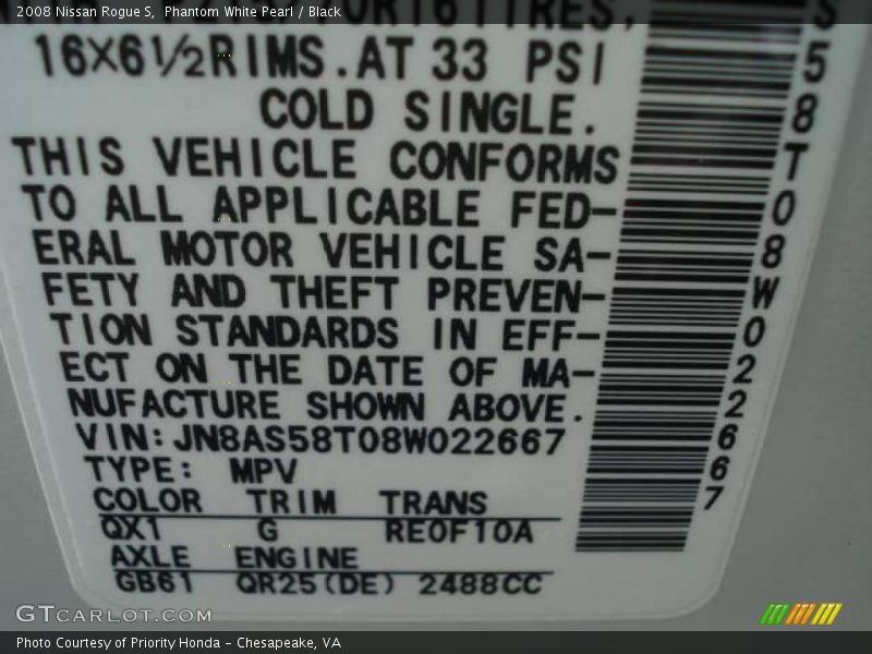 Phantom White Pearl / Black 2008 Nissan Rogue S