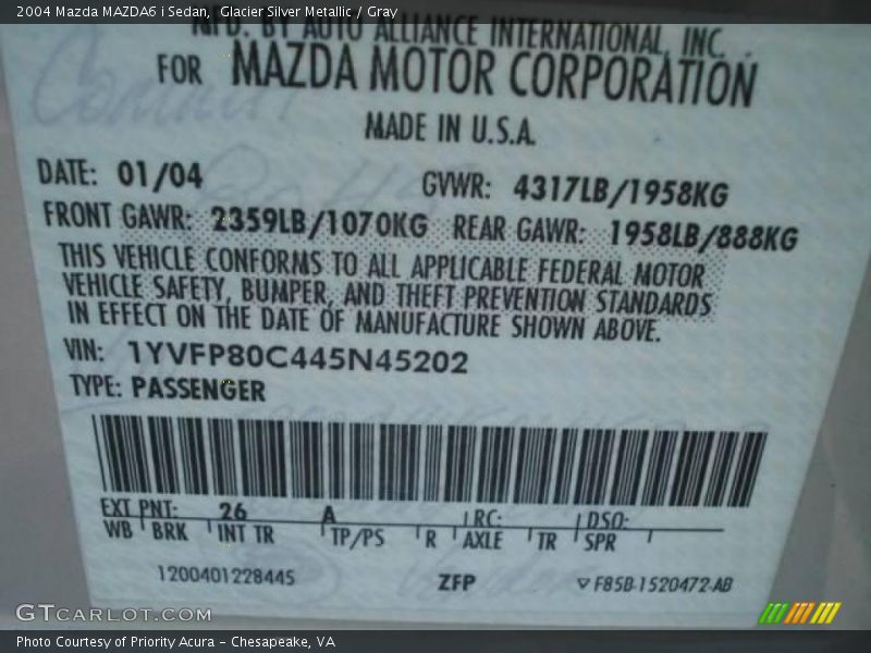 Glacier Silver Metallic / Gray 2004 Mazda MAZDA6 i Sedan