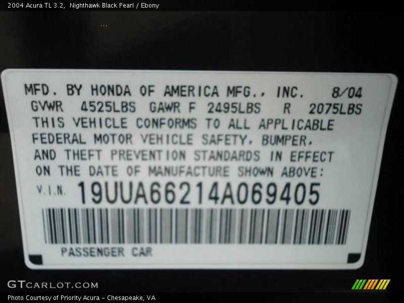 Nighthawk Black Pearl / Ebony 2004 Acura TL 3.2