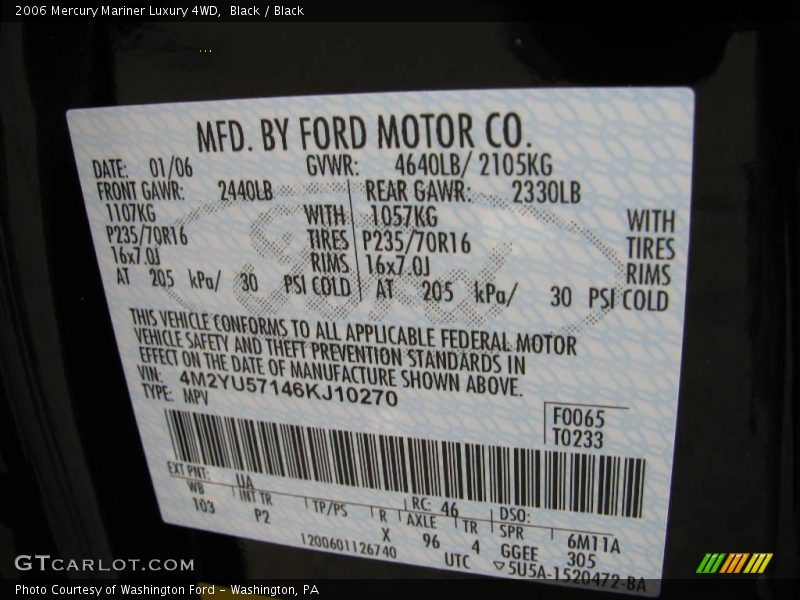 Black / Black 2006 Mercury Mariner Luxury 4WD