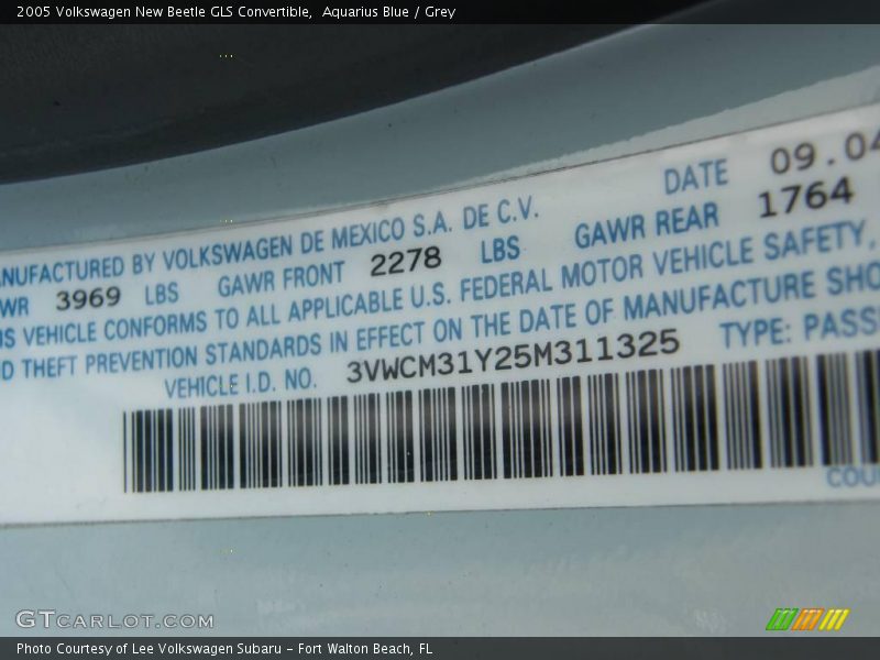 Aquarius Blue / Grey 2005 Volkswagen New Beetle GLS Convertible